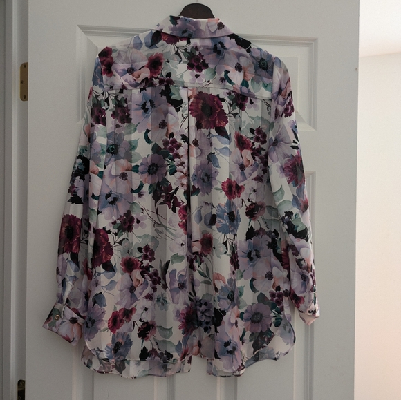 T Tahari Floral Stripe Snap Front Blouse Satin M - Picture 7 of 14